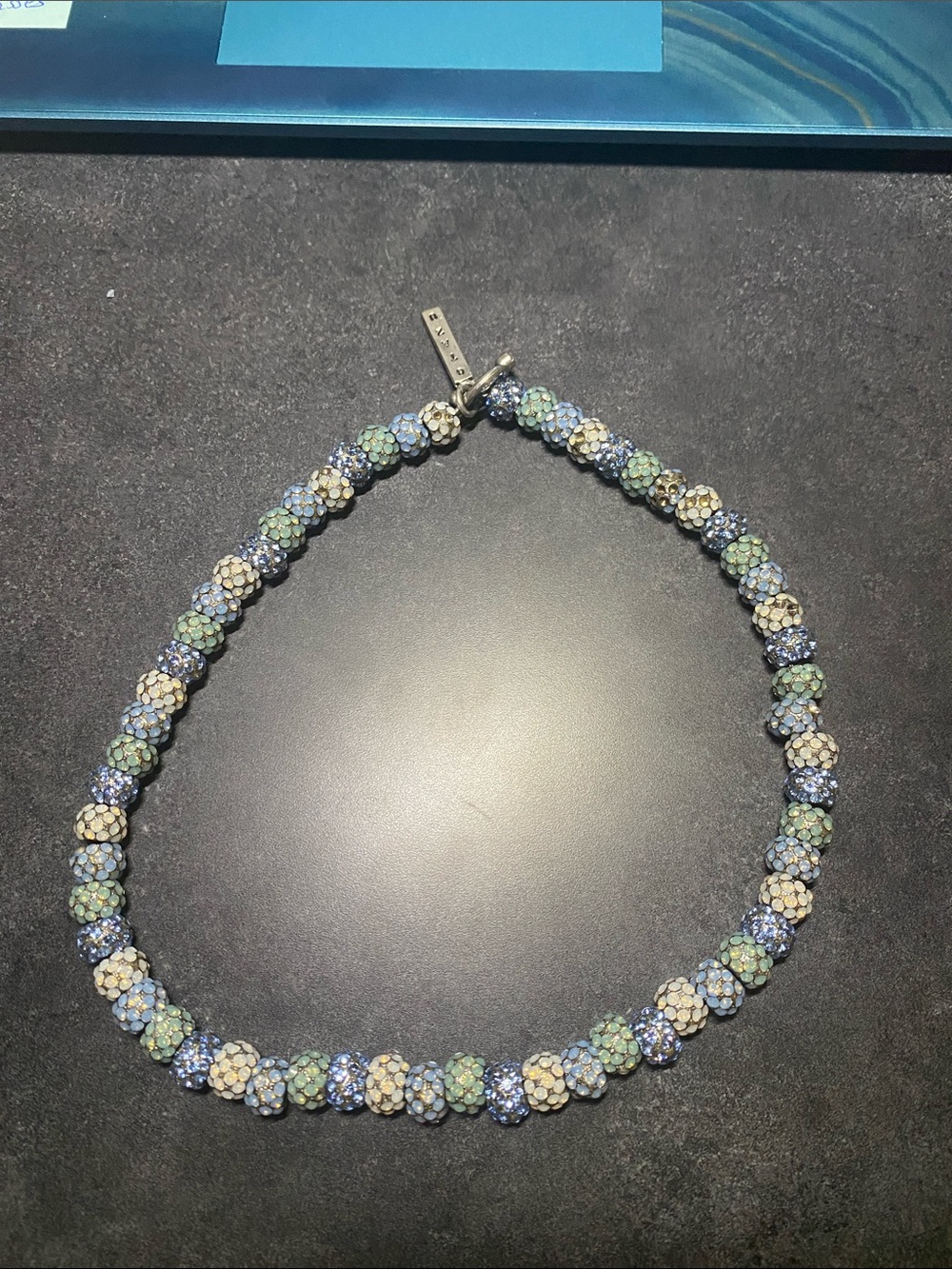 Multi-Color Crystal Pavé Ball Necklace - Blue, Green & Champagne